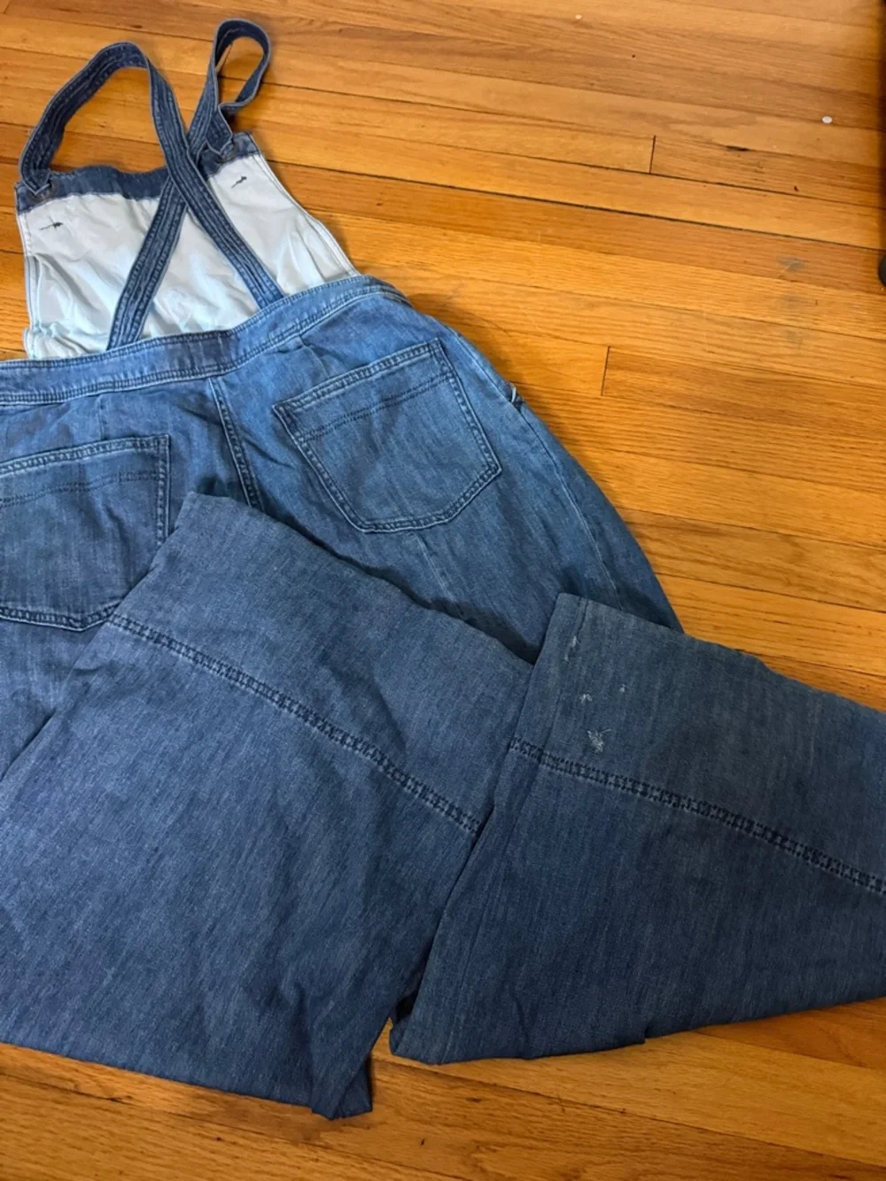Maeve Blue Wide-Leg Denim Overalls with Crossback Straps - Picture 12 of 15